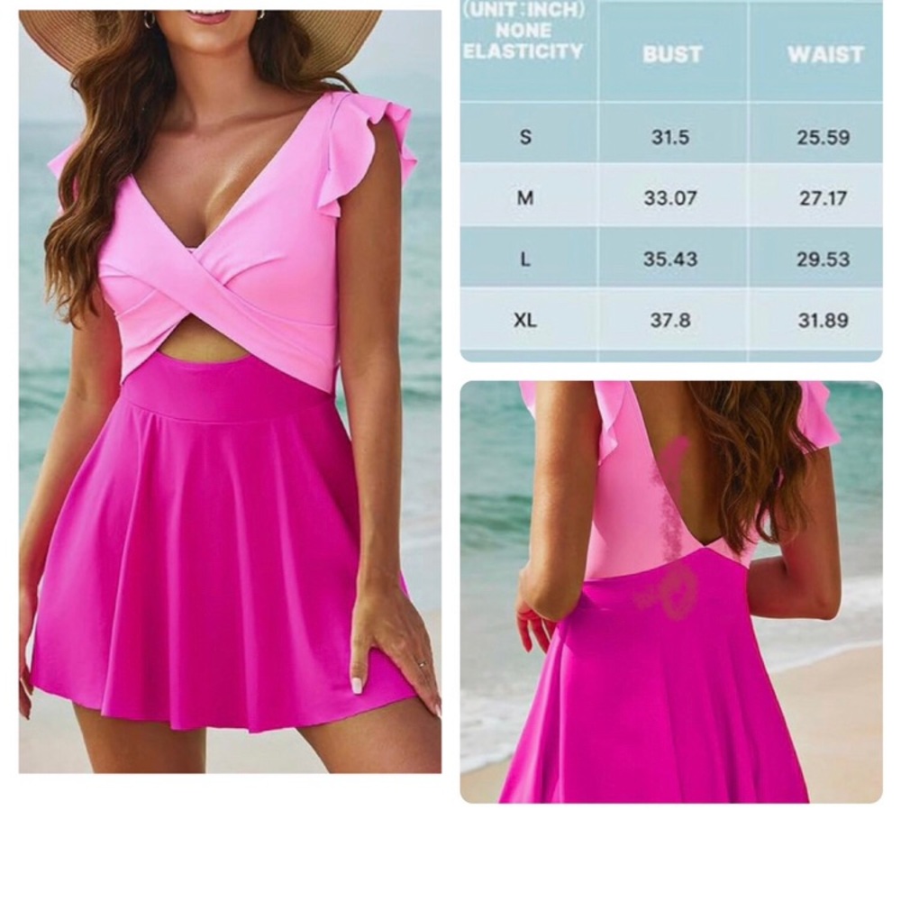 NEW Pink V-Neck Cutout Dress Bathing Suit
